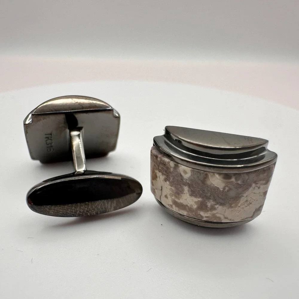 Vintage 70s Gunmetal Tone Cufflink Studs Boho Men's Classic Formal Retro Jewelry